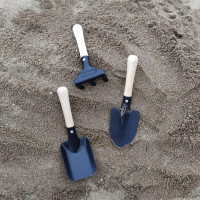 7PCS Kids Gardening Tools, Long Shovel, Rake for Leaves, Spade, Hoe, Steel Heads & Real Wood Handle, Yard Tools for Children Toddlers Gifts Black