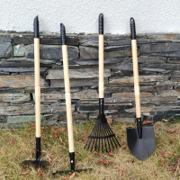 7PCS Kids Gardening Tools, Long Shovel, Rake for Leaves, Spade, Hoe, Steel Heads & Real Wood Handle, Yard Tools for Children Toddlers Gifts Black