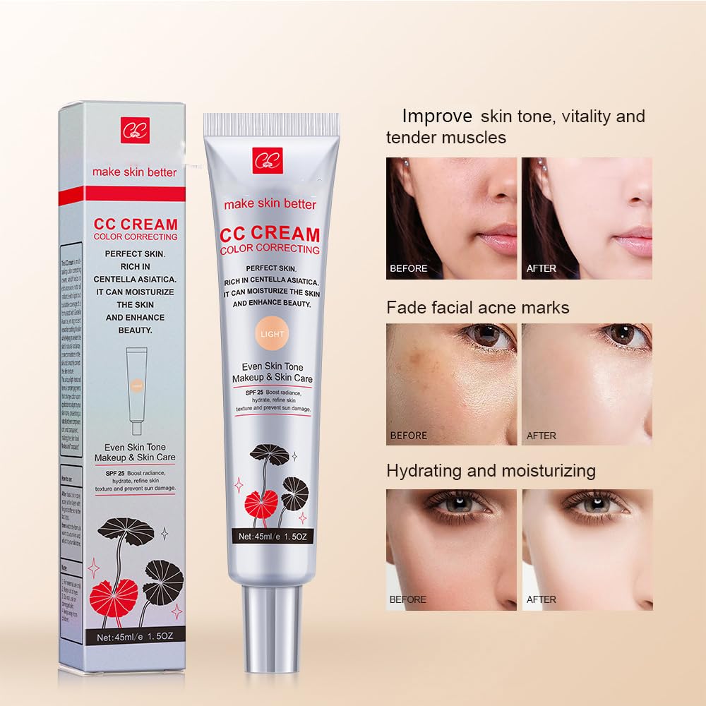 Color Correcting CC Cream with SPF 25, Coverage Lightweight Foundation, Hydrating Serum, Even Skin Tone Makeup and Skin Care, Boost Radiance, Refine Skin Texture, Avoid Sun Damage (Dark, 1PCS) 1 Fl Oz (Pack of 1) Dark