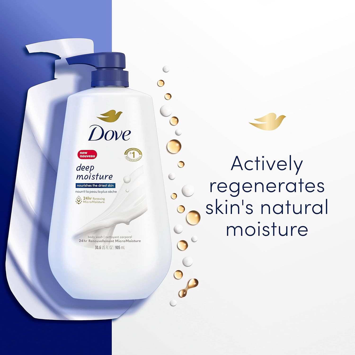 Dove Body Wash with Pump Deep Moisture For Dry Skin Moisturizing Skin Cleanser with 24hr Renewing MicroMoisture Nourishes The Driest Skin 30.6 oz Fragranced 1.91 Pound (Pack of 1)