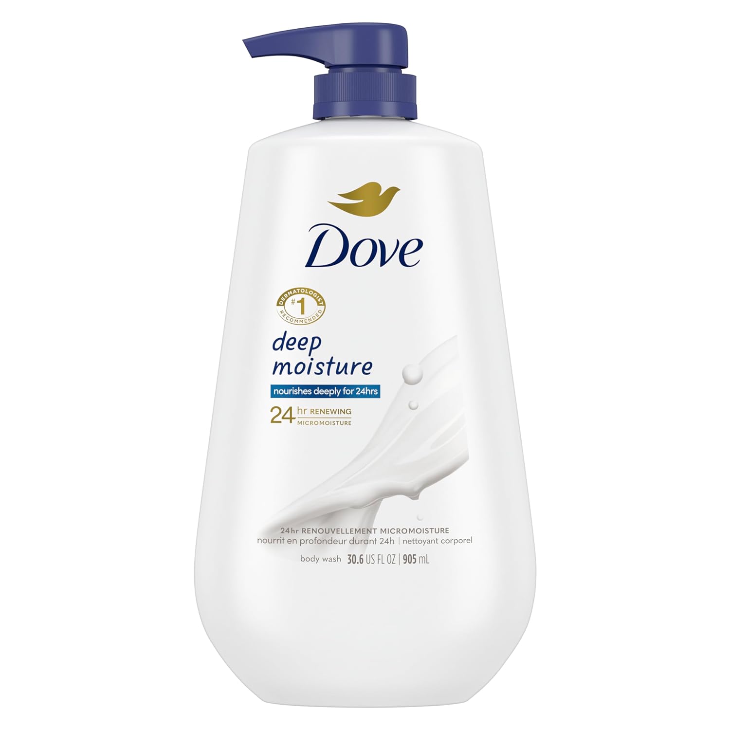 Dove Body Wash with Pump Deep Moisture For Dry Skin Moisturizing Skin Cleanser with 24hr Renewing MicroMoisture Nourishes The Driest Skin 30.6 oz Fragranced 1.91 Pound (Pack of 1)