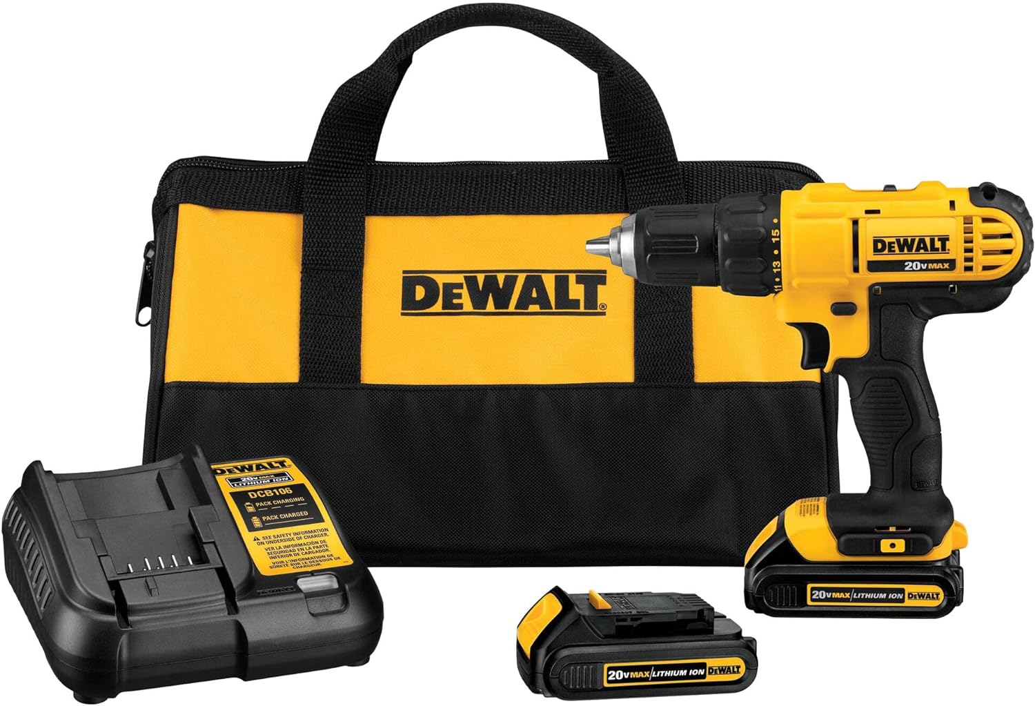 DEWALT 20V Max Cordless Drill/Driver Kit, Compact, 1/2-Inch (DCD771C2), Yellow Compact Drill/Driver