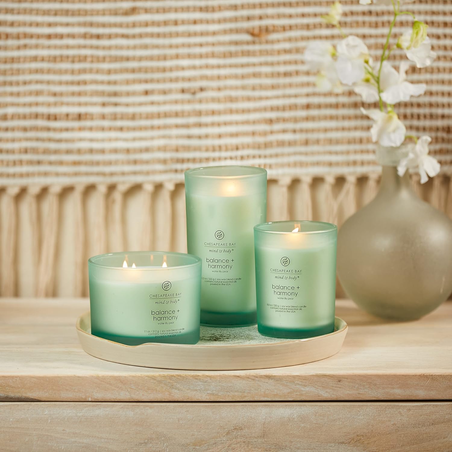 Chesapeake Bay Scented Candle | Balance + Harmony (Water Lily Pear) Medium Aromatherapy Tumbler Candle | Burn Time: Up to 57 Hours | Mind & Body Collection | Gifts for Women MEDIUM Balance + Harmony