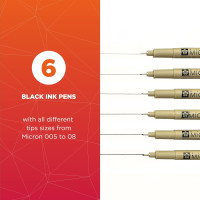 SAKURA Pigma Micron Fineliner Pens - Archival Black Ink Pens - Pens for Writing, Drawing, or Journaling - Assorted Point Sizes - 6 Pack Black 1 Count (Pack of 6) Ink Pen Set