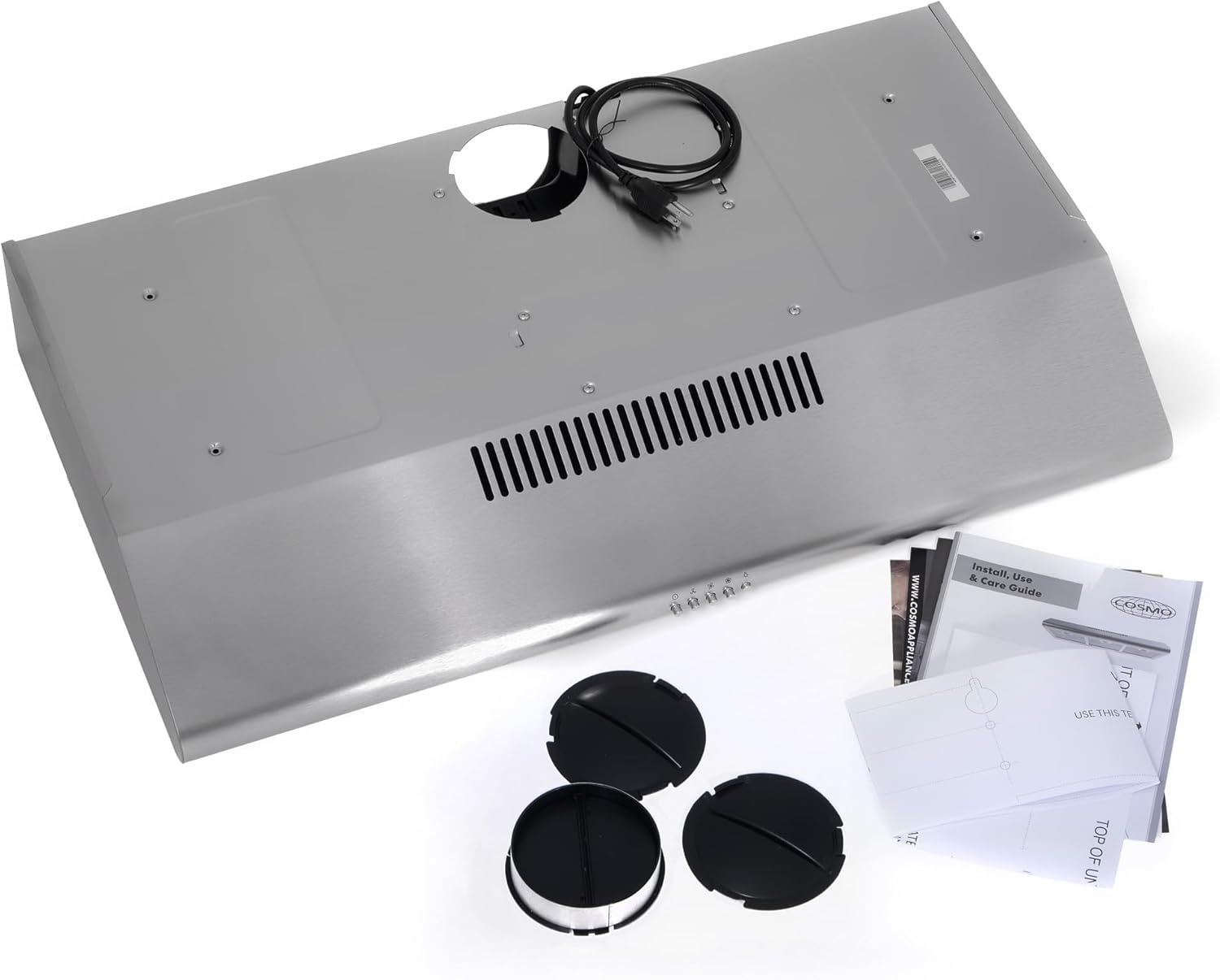 COSMO COS-5MU36 36 in. Delta Collection Ducted Under Cabinet Range Hood, Button Controls, Reusable Filters, LED Lights, Stainless Steel Stainless Steel 36 inch (Standard)