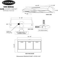 COSMO COS-5MU36 36 in. Delta Collection Ducted Under Cabinet Range Hood, Button Controls, Reusable Filters, LED Lights, Stainless Steel Stainless Steel 36 inch (Standard)