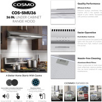 COSMO COS-5MU36 36 in. Delta Collection Ducted Under Cabinet Range Hood, Button Controls, Reusable Filters, LED Lights, Stainless Steel Stainless Steel 36 inch (Standard)