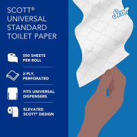 Scott Professional Standard Roll Bulk Toilet Paper (04460), 2-Ply, Elevated Design, White, Individually Wrapped (80 Rolls of 550 Sheets, 44,000 Sheet Total) 550 sheet (Pack of 80)