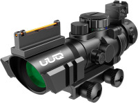 UUQ Prism 4x32 Red/Green/Blue Triple Illuminated Rapid Range Reticle Rifle Scope W/Top Fiber Optic Sight and Weaver Slots BDC Reticle