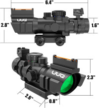 UUQ Prism 4x32 Red/Green/Blue Triple Illuminated Rapid Range Reticle Rifle Scope W/Top Fiber Optic Sight and Weaver Slots BDC Reticle