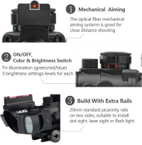 UUQ Prism 4x32 Red/Green/Blue Triple Illuminated Rapid Range Reticle Rifle Scope W/Top Fiber Optic Sight and Weaver Slots BDC Reticle