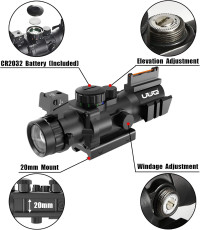UUQ Prism 4x32 Red/Green/Blue Triple Illuminated Rapid Range Reticle Rifle Scope W/Top Fiber Optic Sight and Weaver Slots