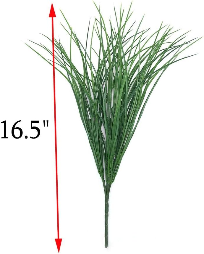 4pcs Artificial Fake Grass Plants Flowers Faux Plastic Wheat Grass Outdoor UV Resistant Greenery Shrubs Plant for Outdoor Planters Wedding Indoor Outside Hanging Home Garden Décor