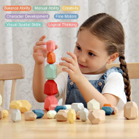 BESTAMTOY 36 PCS Wooden Sorting Stacking Rocks Stones,Sensory Toddler Toys Learning Montessori Toys, Building Blocks Game for Kids 1 2 3 4 5 6 Years Boy and Girl Birthday Gifts for Kids