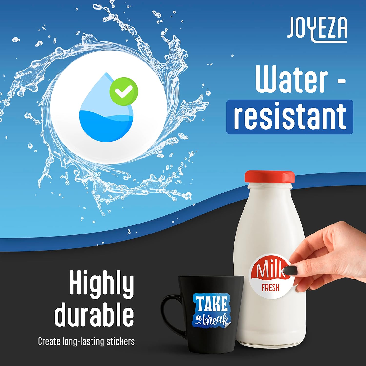 JOYEZA Premium Printable Vinyl Sticker Paper for Inkjet Printer - 25 Sheets Glossy White Waterproof, Dries Quickly Vivid Colors, Holds Ink Well - Inkjet & Laser Printer 25 Pack - Glossy