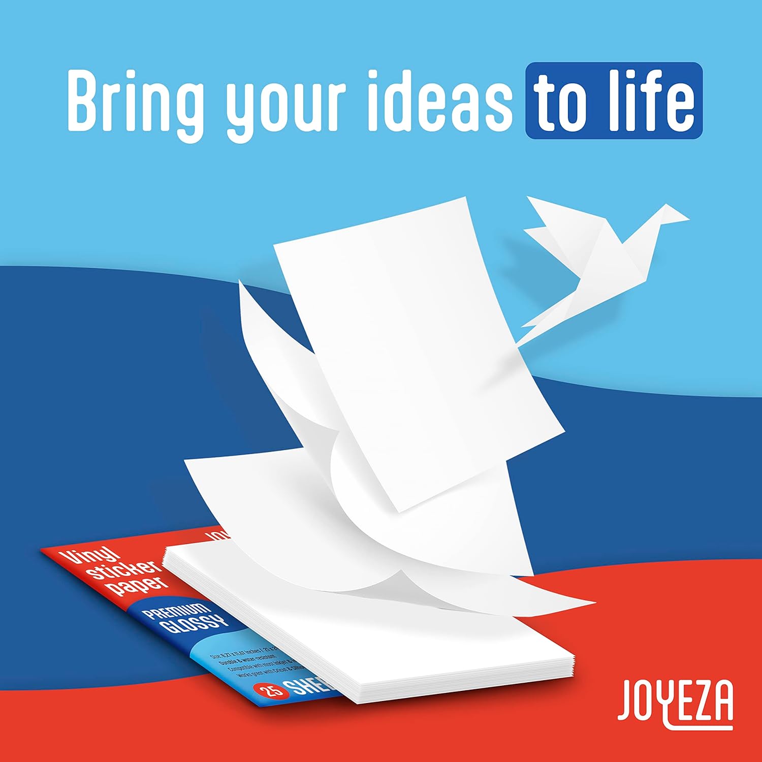 JOYEZA Premium Printable Vinyl Sticker Paper for Inkjet Printer - 25 Sheets Glossy White Waterproof, Dries Quickly Vivid Colors, Holds Ink Well - Inkjet & Laser Printer 25 Pack - Glossy