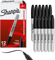 Sharpie Permanent Markers Set, Quick Drying And Fade Resistant Fine Point Marker For Wood, Plastic, Paper, Metal, And More, Drawing, Coloring, And Poster Marker , Black, 12 Count