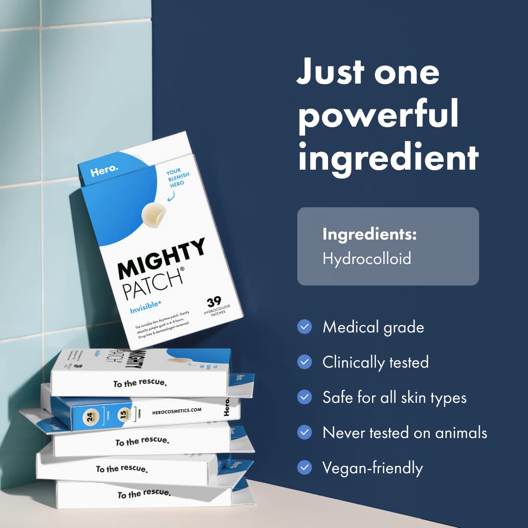 Mighty Patch™ Invisible+ Patch - Daytime Hydrocolloid Acne Pimple Patches for Covering Zits and Blemishes, Ultra Thin Spot Stickers for Face and Skin (24 Medium and 15 Small Patches) 39 Count
