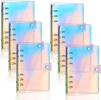 6 Pieces Rainbow Clear Notebook Binders 6-Ring Planner Binder Soft PVC Binder Transparent A6 Binder Cover Loose Leaf Personal Planner with Snap Button Closure