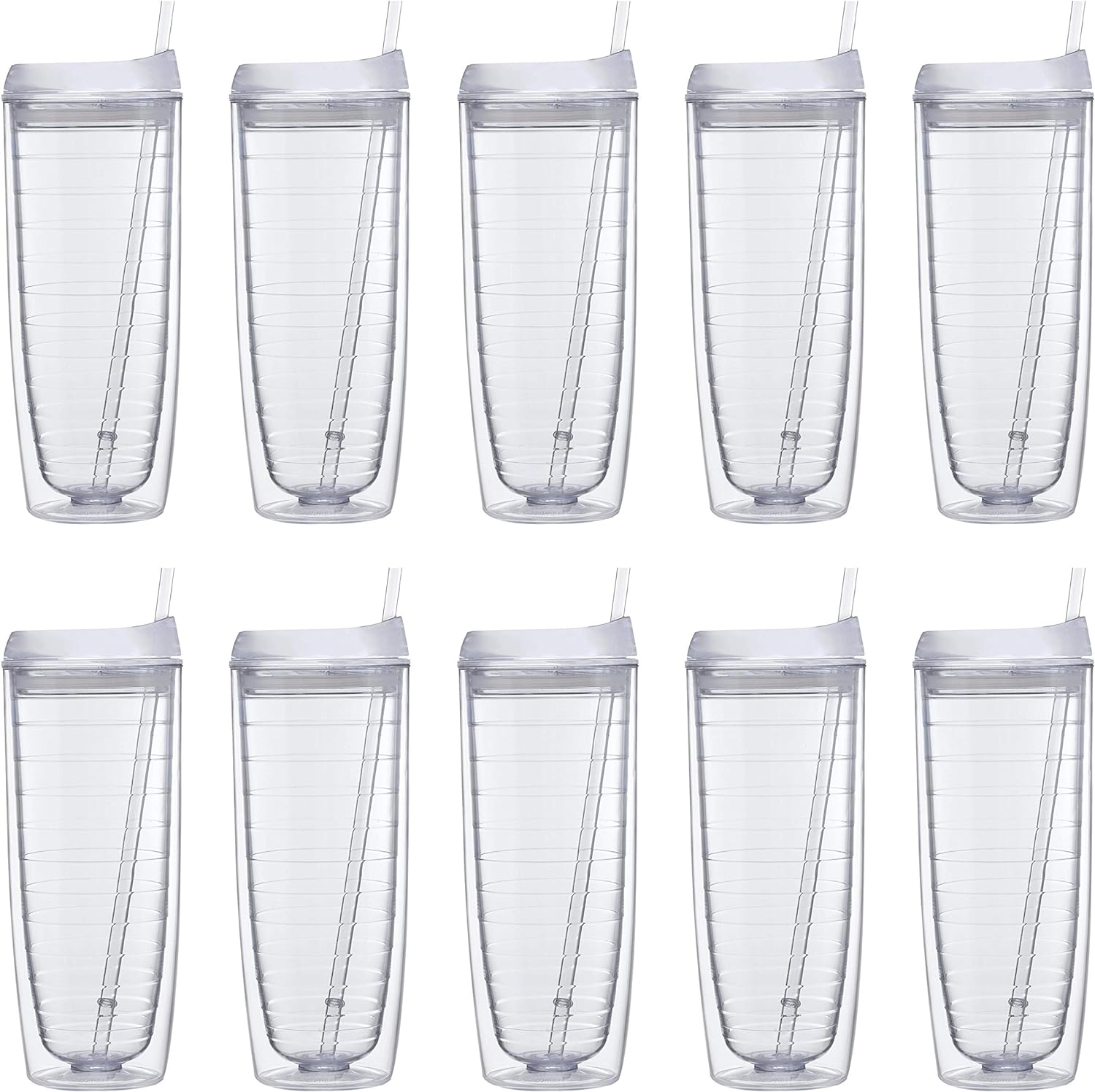 DISCOUNT PROMOS Tall Orbit Acrylic Tumblers 20 oz. Set of 10, Bulk Pack - Perfect for Iced Coffee, Soda, Other Hot & Cold Beverages - Clear - Blank - Clear 10 Count (Pack of 1)