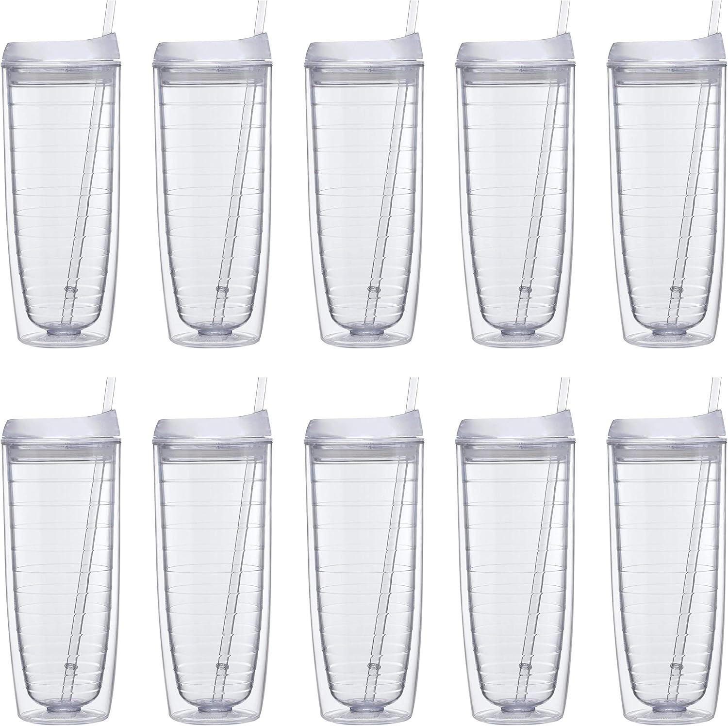DISCOUNT PROMOS Tall Orbit Acrylic Tumblers 20 oz. Set of 10, Bulk Pack - Perfect for Iced Coffee, Soda, Other Hot & Cold Beverages - Clear - Blank - Clear 10 Count (Pack of 1)