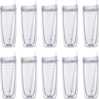 DISCOUNT PROMOS Tall Orbit Acrylic Tumblers 20 oz. Set of 10, Bulk Pack - Perfect for Iced Coffee, Soda, Other Hot & Cold Beverages - Clear - Blank - Clear 10 Count (Pack of 1)