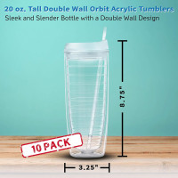 DISCOUNT PROMOS Tall Orbit Acrylic Tumblers 20 oz. Set of 10, Bulk Pack - Perfect for Iced Coffee, Soda, Other Hot & Cold Beverages - Clear - Blank - Clear 10 Count (Pack of 1)