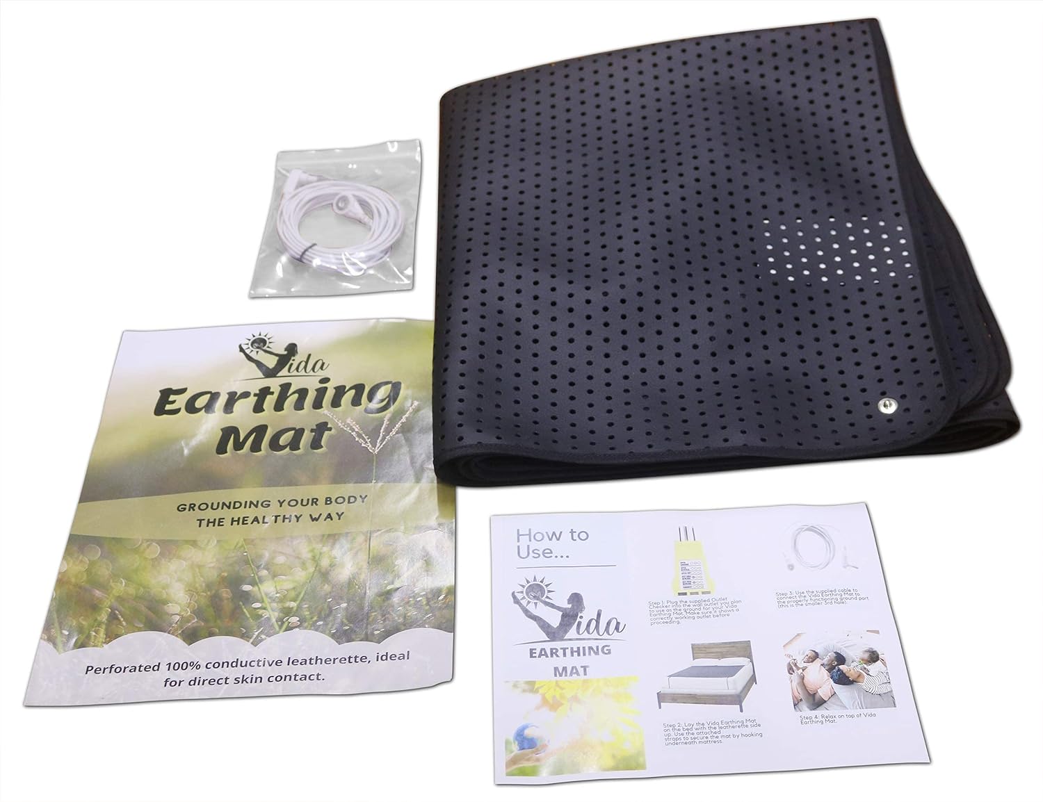 Vida Industries Grounding Mat Earthing Pad - Premium Ground Therapy Breathable Sheet for Full Size Bed (54 x 72) - Improve Sleep and Promote Wellness