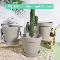 vensovo Grey Terracotta & Clay Pots with Saucer - 6 Pack 5 Inch Terra Cotta Pot Ceramic Pottery Planter Cactus Flowerpots Drainage Hole, Great for Plants, Crafts and Wedding Favor Gray