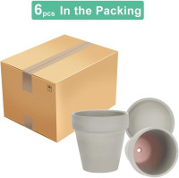 vensovo Grey Terracotta & Clay Pots with Saucer - 6 Pack 5 Inch Terra Cotta Pot Ceramic Pottery Planter Cactus Flowerpots Drainage Hole, Great for Plants, Crafts and Wedding Favor Gray