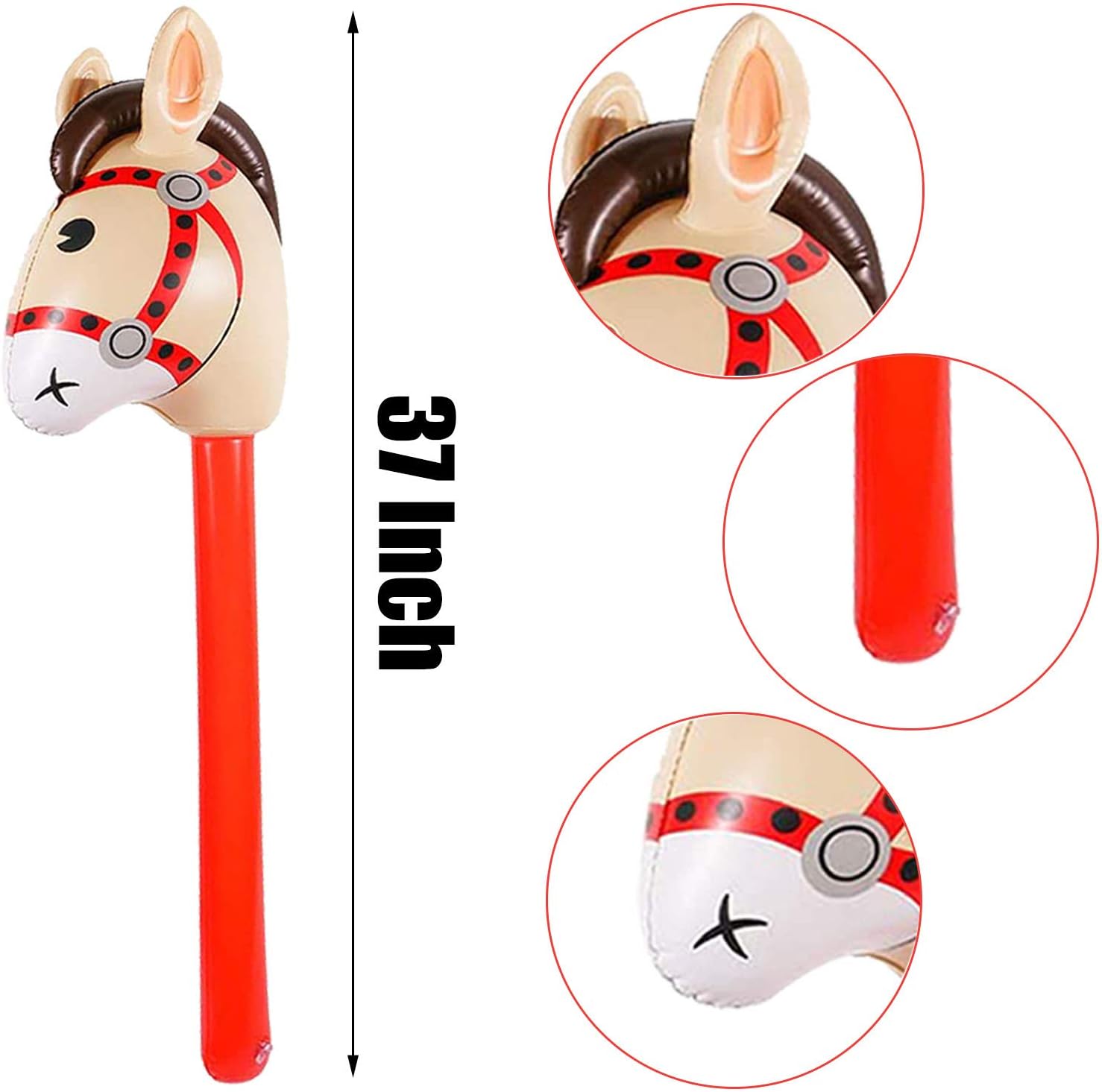 4PCS Inflatable Stick Horses - Western Cowboy/Pony/Christmas/Horse Themed Kids Birthday Party/Baby Shower Party Supplies Decorations Goodie Bag Stuffers Favors Inflatable Costume Stick Horse