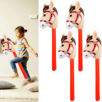 4PCS Inflatable Stick Horses - Western Cowboy/Pony/Christmas/Horse Themed Kids Birthday Party/Baby Shower Party Supplies Decorations Goodie Bag Stuffers Favors Inflatable Costume Stick Horse