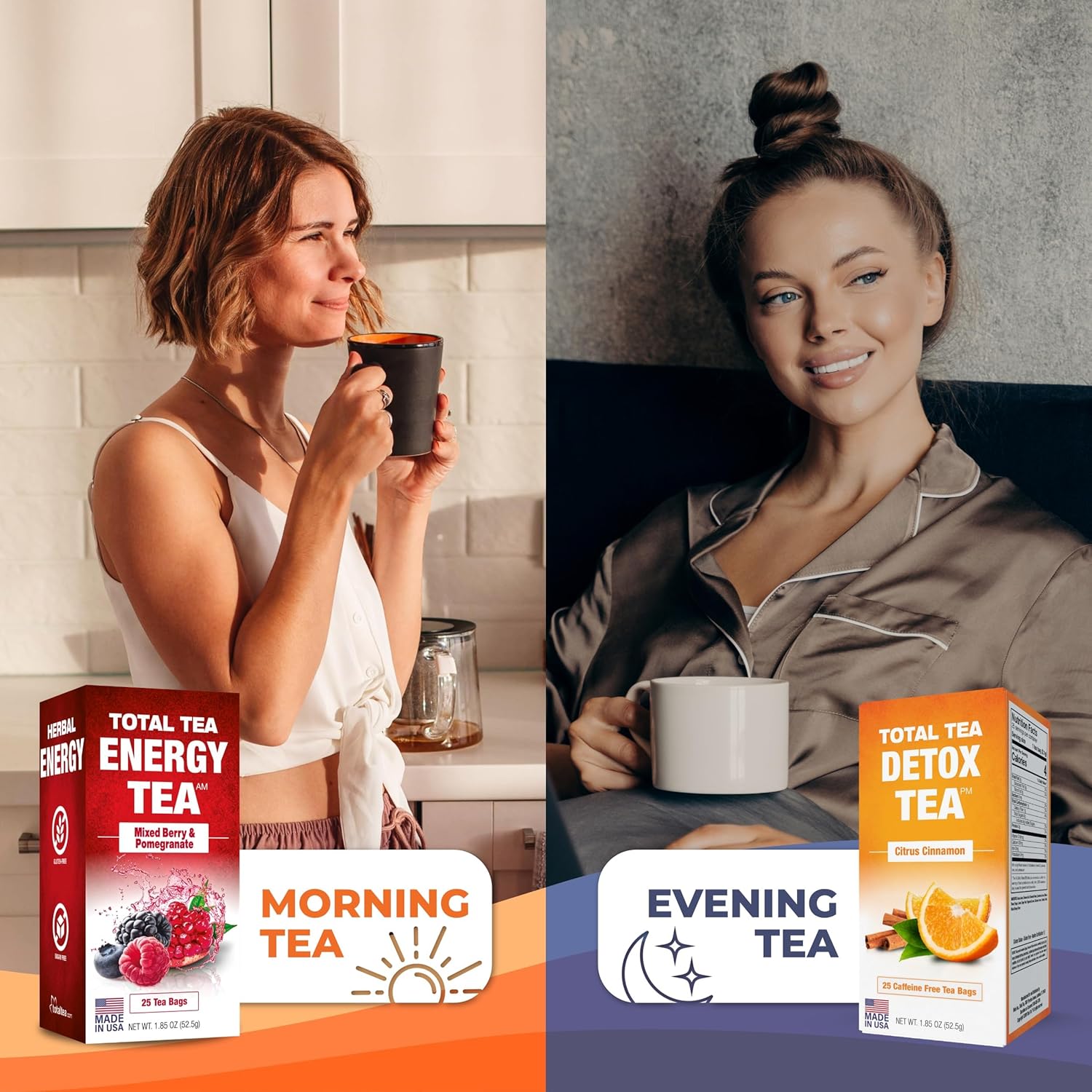 Total Tea SIimming Detox Tea Caffeine Free - 25 Day Detox - Herbal Tea with Chamomile, Hibiscus Tea & Ginger Root for Colon Cleanse – Natural Citrus & Cinnamon Herbal Tea for Digestive Health Citrus & Cinnamon 25-pack