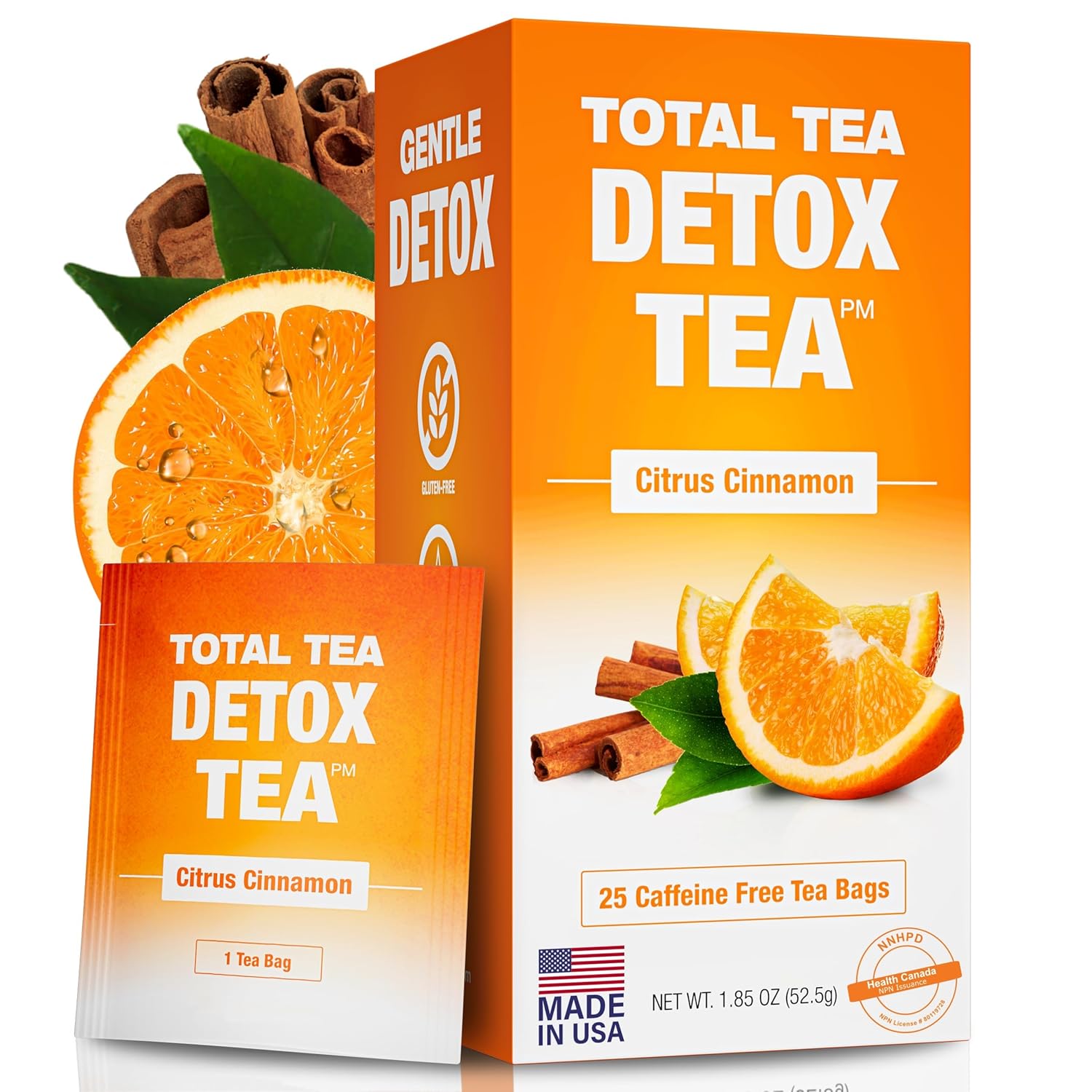 Total Tea SIimming Detox Tea Caffeine Free - 25 Day Detox - Herbal Tea with Chamomile, Hibiscus Tea & Ginger Root for Colon Cleanse – Natural Citrus & Cinnamon Herbal Tea for Digestive Health Citrus & Cinnamon 25-pack