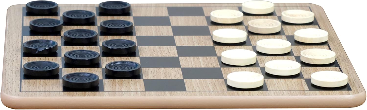 Regal Games - Reversible Wooden Board for Chess, Checkers & Tic-Tac-Toe - 24 Interlocking Wooden Checkers and 32 Standard Chess Pieces - for Age 8 to Adult for Family Fun 10,5 Inch - Reversible