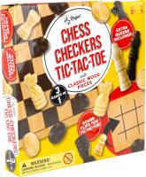 Regal Games - Reversible Wooden Board for Chess, Checkers & Tic-Tac-Toe - 24 Interlocking Wooden Checkers and 32 Standard Chess Pieces - for Age 8 to Adult for Family Fun 10,5 Inch - Reversible