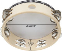 3 Pack 8 inch Tambourine for Adults, Wood Tambourine with Metal Jingles, Educational Instrument for KTV, Party, Church