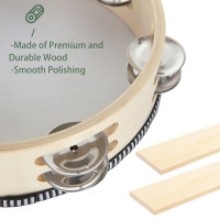 3 Pack 8 inch Tambourine for Adults, Wood Tambourine with Metal Jingles, Educational Instrument for KTV, Party, Church