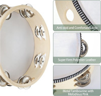 3 Pack 8 inch Tambourine for Adults, Wood Tambourine with Metal Jingles, Educational Instrument for KTV, Party, Church
