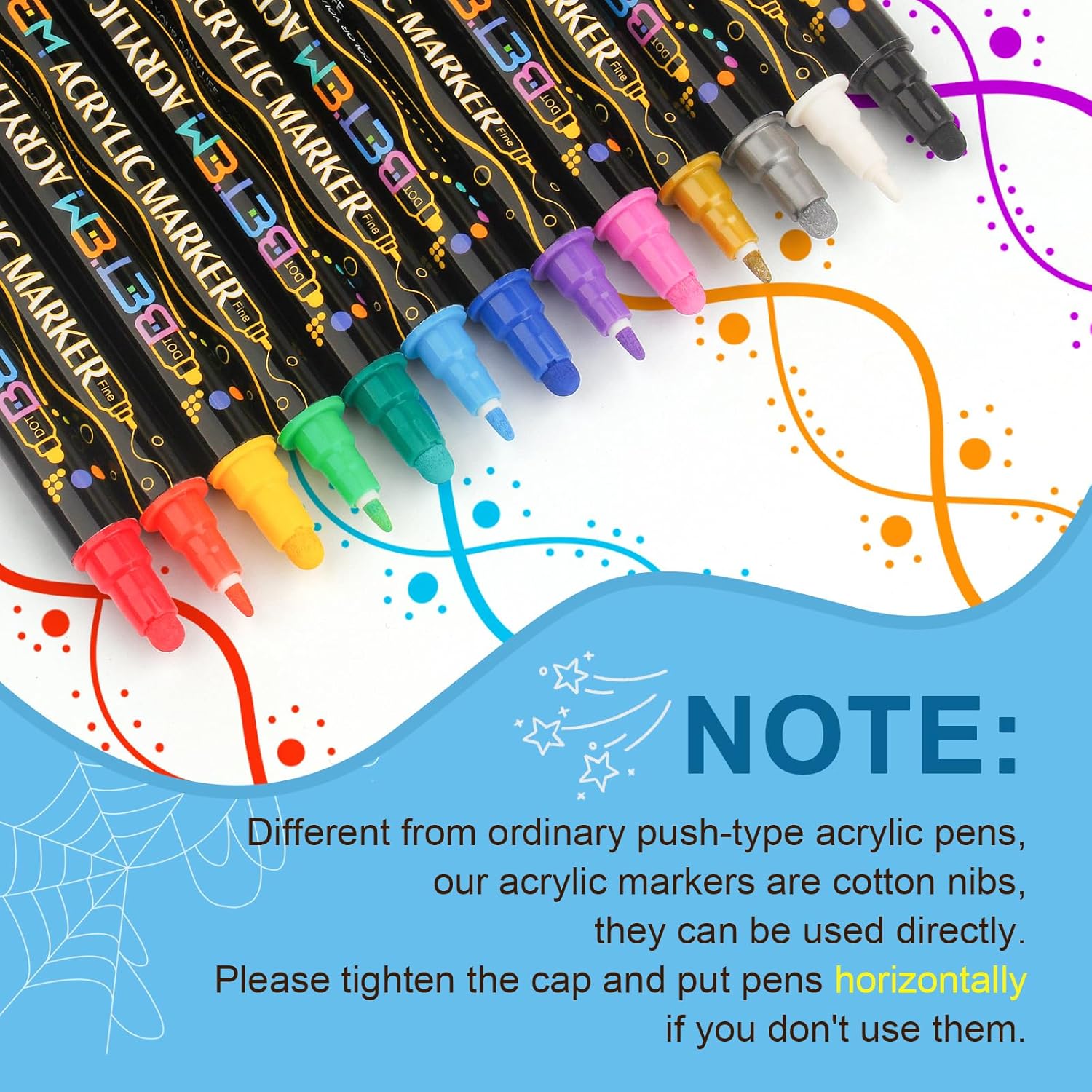 Betem 24 Colors Dual Tip Acrylic Paint Pens Markers, Premium Acrylic Paint Pens for Wood, Canvas, Stone, Rock Painting, Glass, Ceramic Surfaces, DIY Crafts Making Art Supplies 24 Colors Paint Markers
