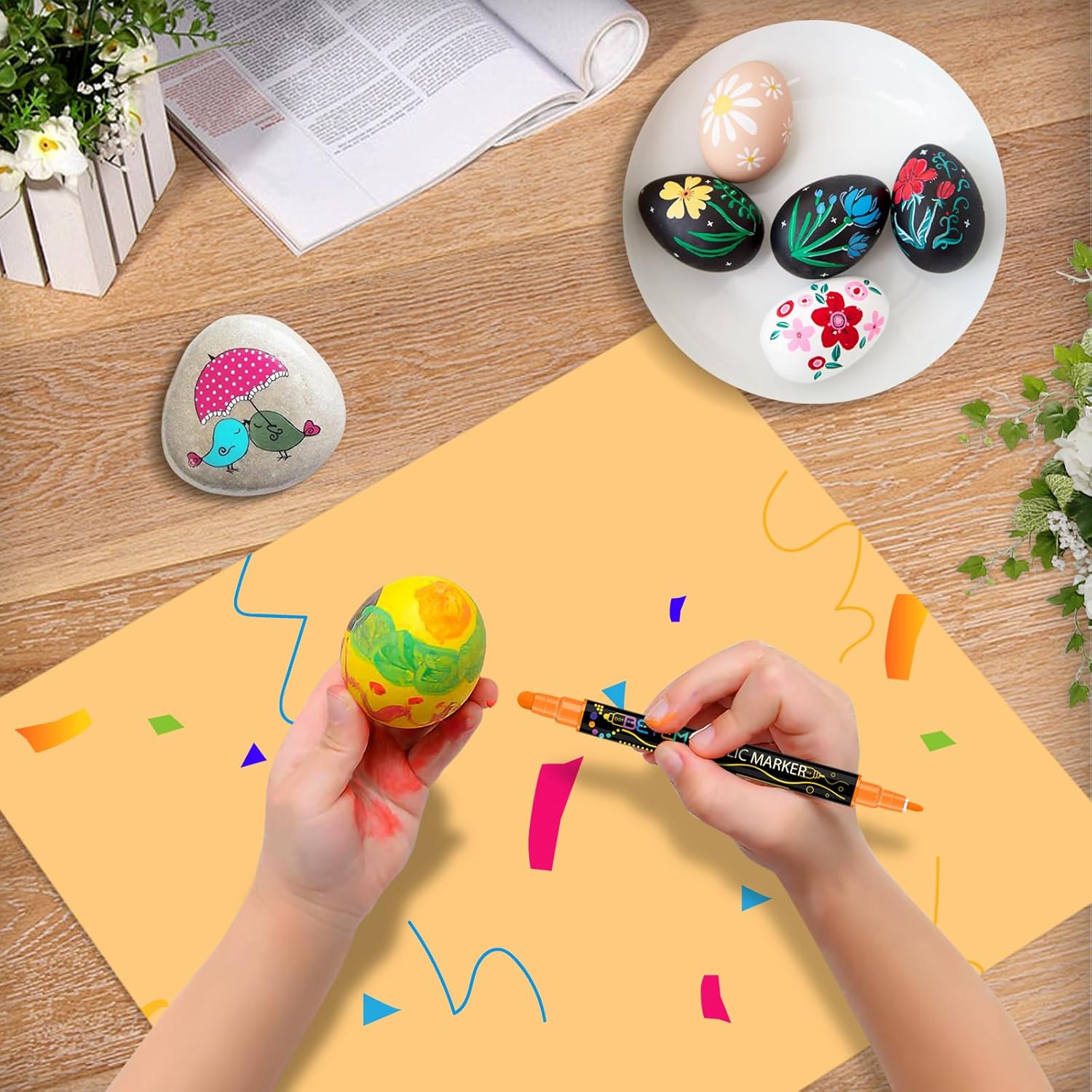 Betem 24 Colors Dual Tip Acrylic Paint Pens Markers, Premium Acrylic Paint Pens for Wood, Canvas, Stone, Rock Painting, Glass, Ceramic Surfaces, DIY Crafts Making Art Supplies 24 Colors Paint Markers