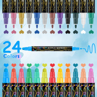 Betem 24 Colors Dual Tip Acrylic Paint Pens Markers, Premium Acrylic Paint Pens for Wood, Canvas, Stone, Rock Painting, Glass, Ceramic Surfaces, DIY Crafts Making Art Supplies 24 Colors Paint Markers
