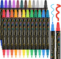Betem 24 Colors Dual Tip Acrylic Paint Pens Markers, Premium Acrylic Paint Pens for Wood, Canvas, Stone, Rock Painting, Glass, Ceramic Surfaces, DIY Crafts Making Art Supplies 24 Colors Paint Markers