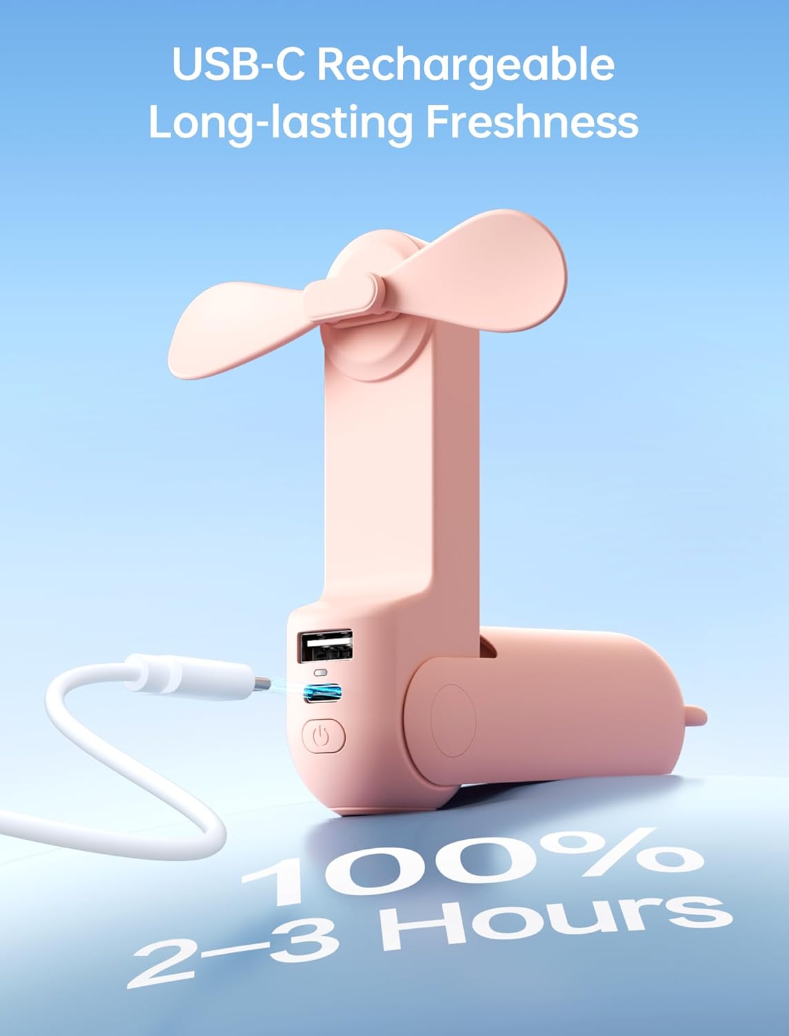 JISULIFE Handheld Mini Fan, 3 IN 1 USB Rechargeable Portable Fan [12-19 Working Hours] with Power Bank, Flashlight, Pocket Design for Travel/Summer/Concerts/Lash, Gifts for Women (Pink)