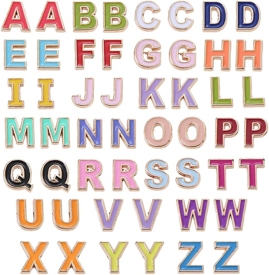 52Pcs Alloy Enamel Letter Shape Beads, Capital Alphabet 2 Sets of A-Z Charm Beads for DIY Bracelet Necklace Jewelry Making