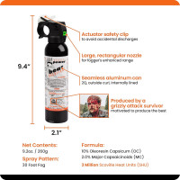 UDAP 15DCH Pepper Power Magnum Bear Spray Self Defense Deterrent with Griz Guard Holster for Camping, Hiking, Fishing, Powerful Blast Pattern, 30 ft Fog Barrier, 9.2 oz, 2 Pack