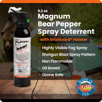 UDAP 15DCH Pepper Power Magnum Bear Spray Self Defense Deterrent with Griz Guard Holster for Camping, Hiking, Fishing, Powerful Blast Pattern, 30 ft Fog Barrier, 9.2 oz, 2 Pack
