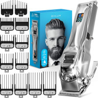 OVLUX Professional Cordless Hair Clippers for Men, Rechargeable Full Metal Beard Trimmer, Barbers Trimmer, Ideal Gift for Men, Dad - Silver.