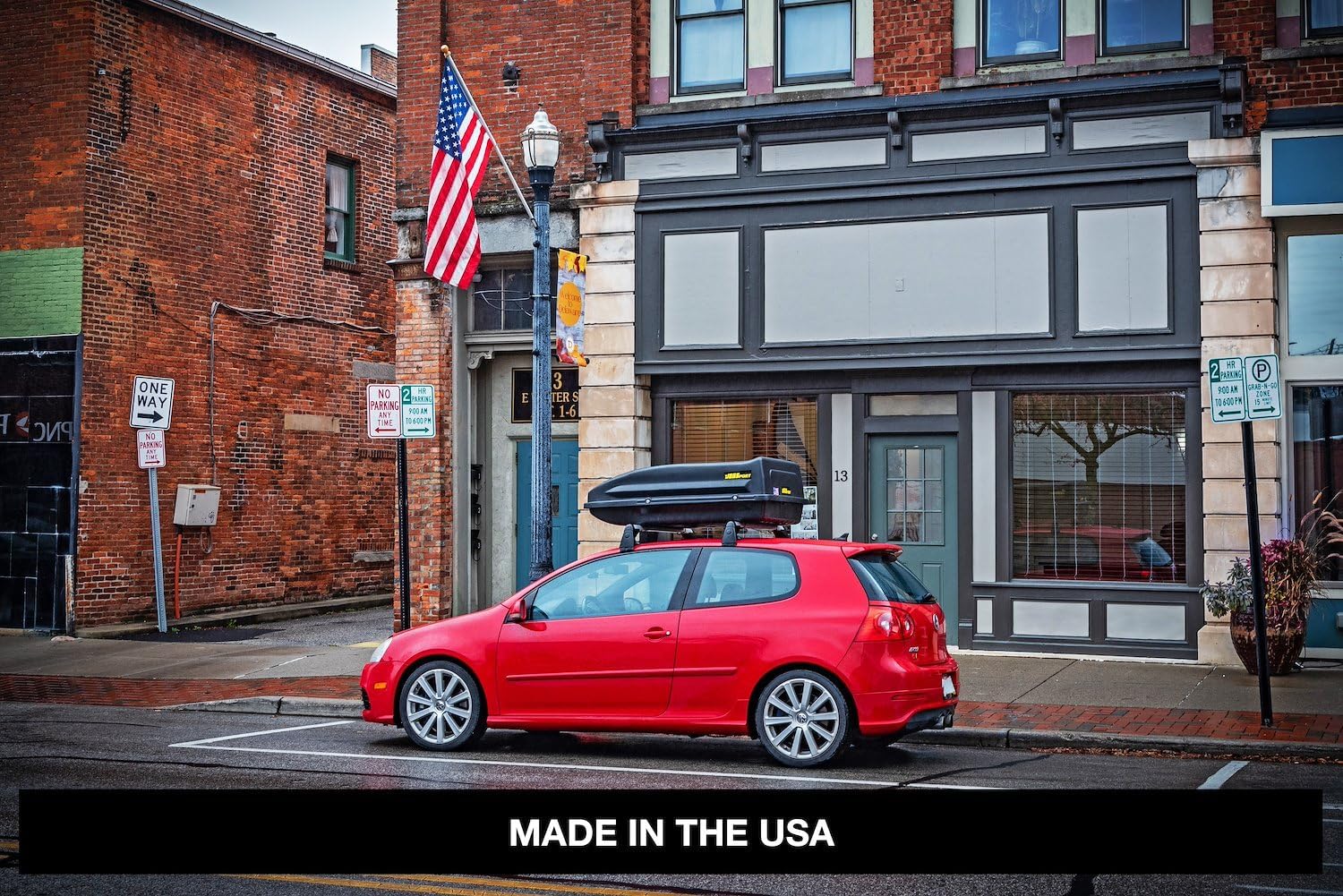 JEGS Rooftop Cargo Carrier for Car Storage - Large Roof Rack Style Carrier - Heavy Duty Weatherproof Storage - Made in USA - 18 Cubic Ft - 110 Lb Capacity - Aero Hard Shell