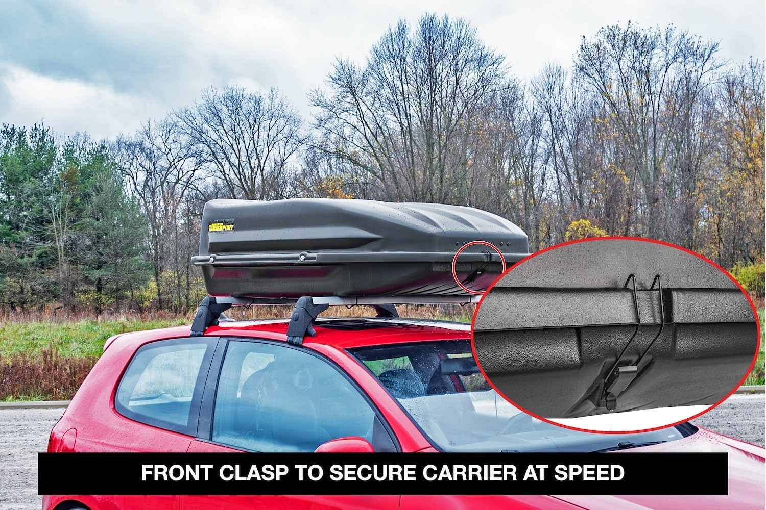 JEGS Rooftop Cargo Carrier for Car Storage - Large Roof Rack Style Carrier - Heavy Duty Weatherproof Storage - Made in USA - 18 Cubic Ft - 110 Lb Capacity - Aero Hard Shell